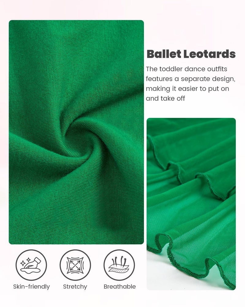 Gogokids Ballet Leotards for Girls Dance Leotards Toddler Hollow Back Lace Dance Dress with Removable Skirt Combo, Deep Green(120/4-5T) - Image 3