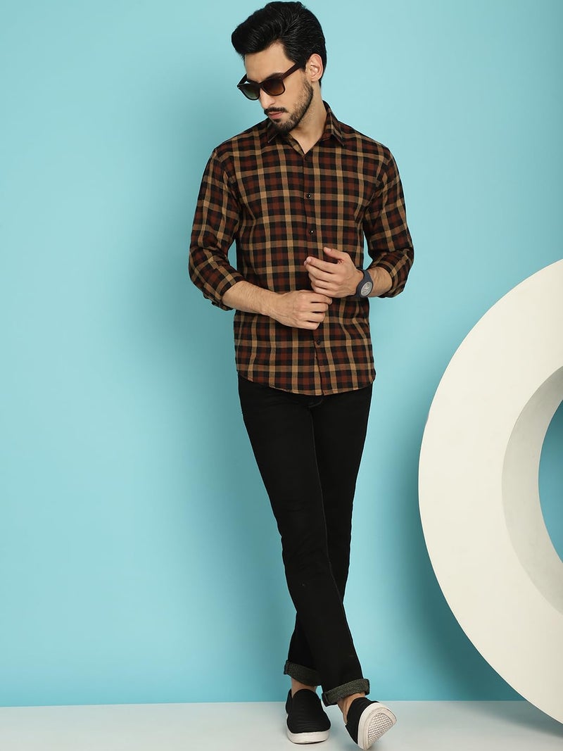 Indian Needle Men's Cotton Checkered Casual Shirt with Spread Collar - Image 4