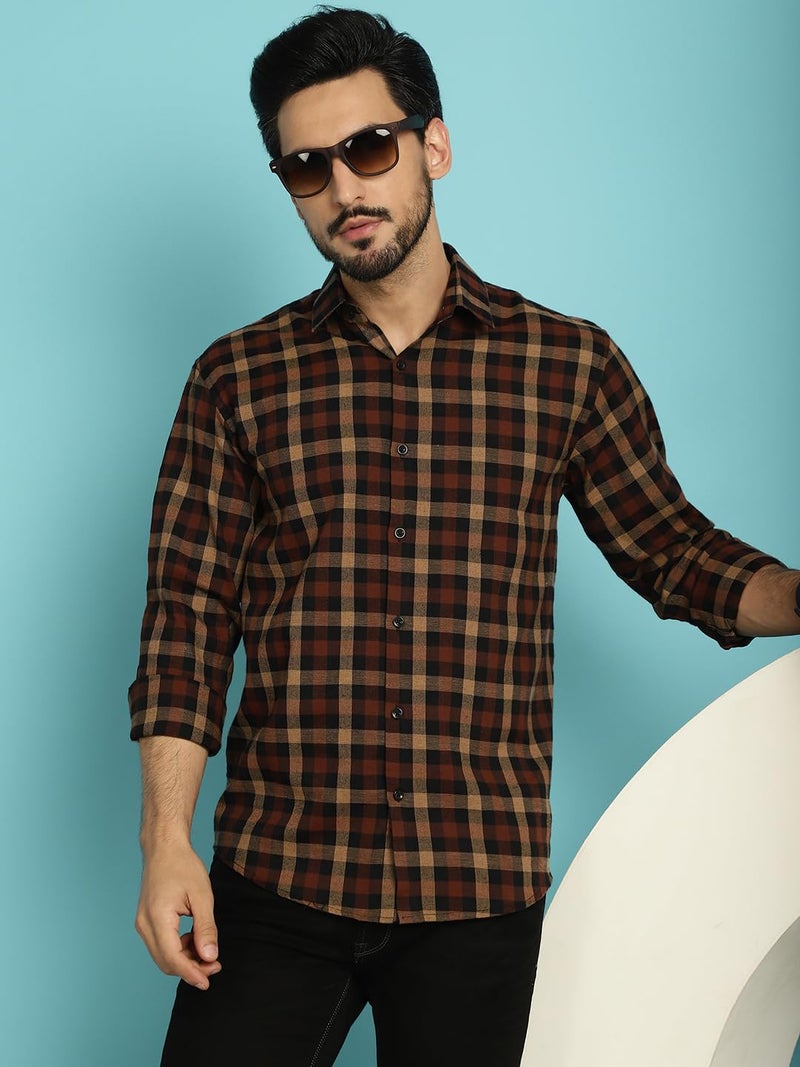 Indian Needle Men's Cotton Checkered Casual Shirt with Spread Collar - Image 5