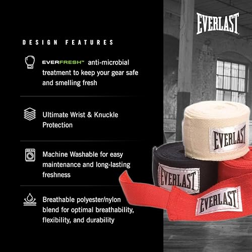 Everlast Core Handwraps 120in – Boxing Hand Wraps for Gloves, Wrist & Knuckle Support | 3 Pack | Black, Red & White - Image 3
