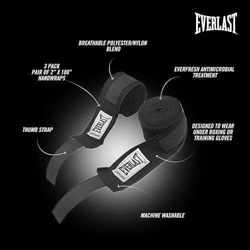 Everlast Core Handwraps 120in – Boxing Hand Wraps for Gloves, Wrist & Knuckle Support | 3 Pack | Black, Red & White - Image 4