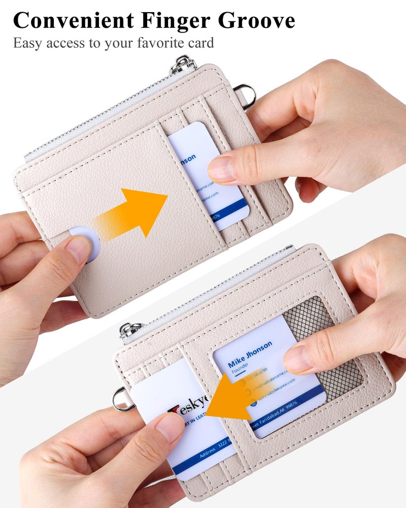 Teskyer محفظة حامل بطاقات تسكيير رفيعة مع جيب بسحاب، مانعة لتقنية RFID، إجمالي 9 حجرات بسعة كبيرة، 3.5" × 4.7" (أكبر قليلاً من المعتاد)، جلد صناعي - بيج - Image 4