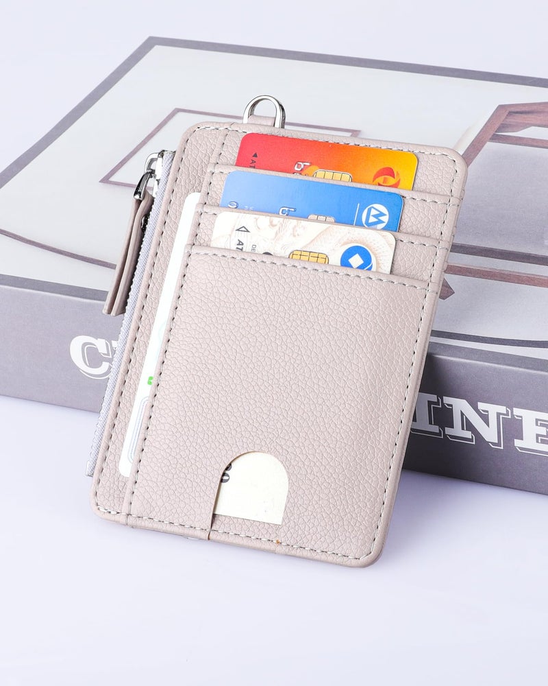 Teskyer محفظة حامل بطاقات تسكيير رفيعة مع جيب بسحاب، مانعة لتقنية RFID، إجمالي 9 حجرات بسعة كبيرة، 3.5" × 4.7" (أكبر قليلاً من المعتاد)، جلد صناعي - بيج - Image 2