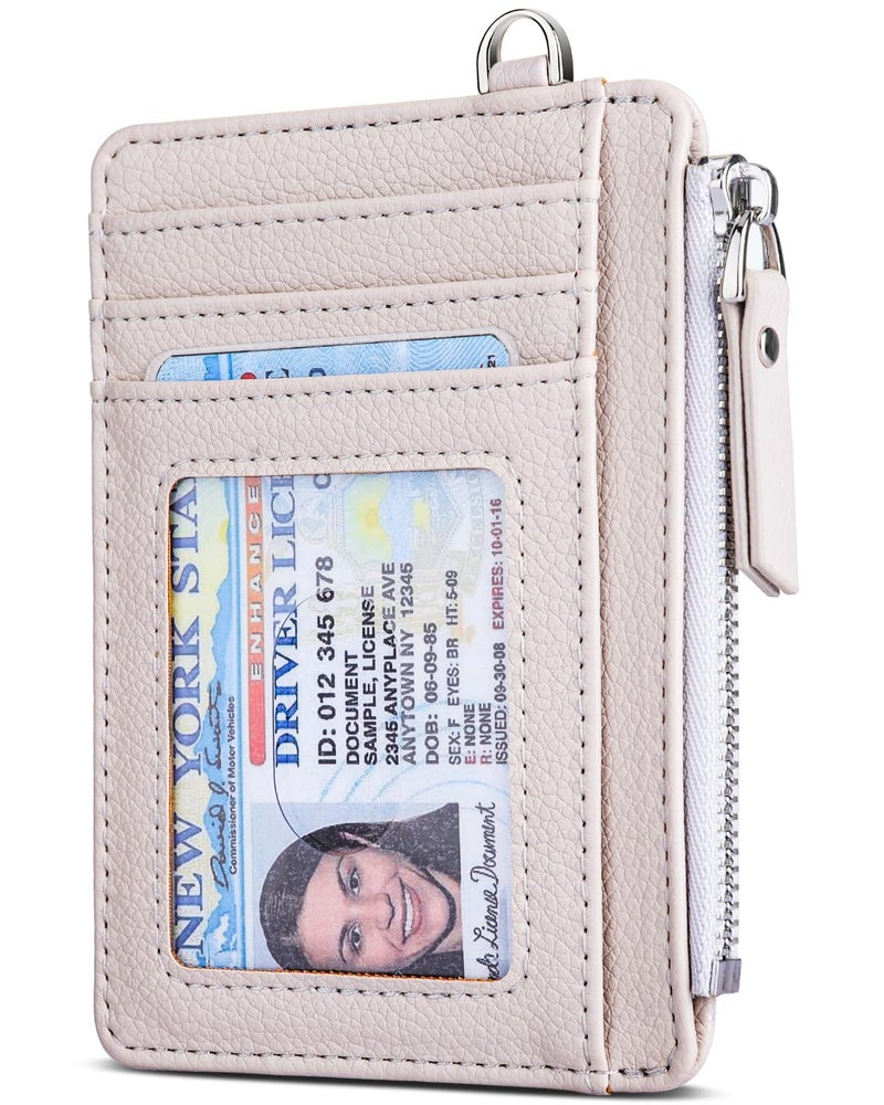 Teskyer محفظة حامل بطاقات تسكيير رفيعة مع جيب بسحاب، مانعة لتقنية RFID، إجمالي 9 حجرات بسعة كبيرة، 3.5" × 4.7" (أكبر قليلاً من المعتاد)، جلد صناعي - بيج - Image 1