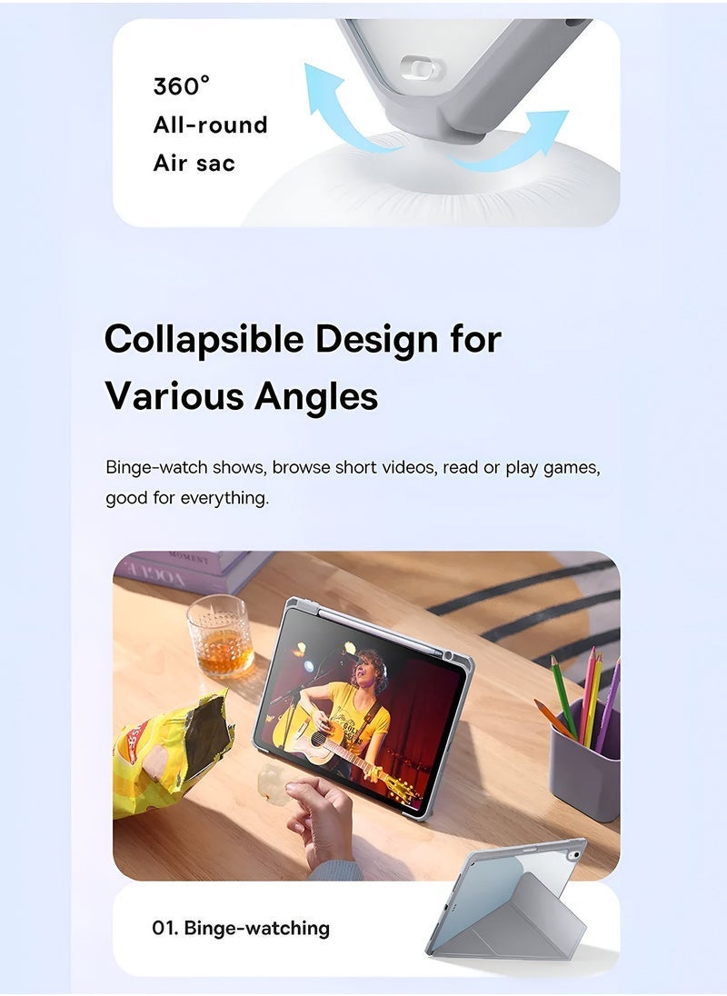 SmartGrist Apple iPad 2025 (11th Generation) A16 10.9 inch Symmetry 360 Smart Folio Series Case – Auto Awake/Auto Sleep, Leather Texture with Transparent Back & Pen Holder, All-Round Protection, Slim Design – Grey - Image 3