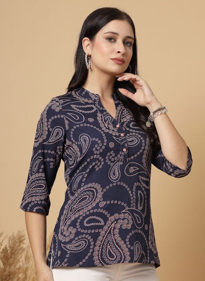 RAASSIO Paisley Print Crepe Top for Women - Image 4