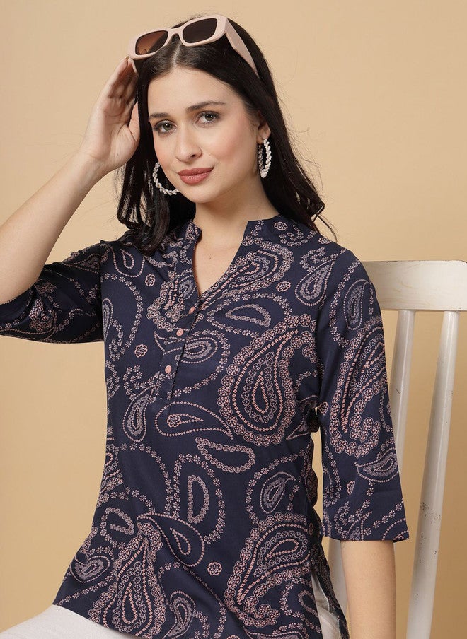 RAASSIO Paisley Print Crepe Top for Women - Image 1