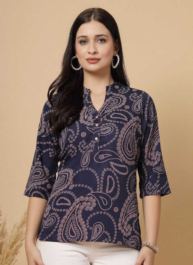 RAASSIO Paisley Print Crepe Top for Women - Image 2