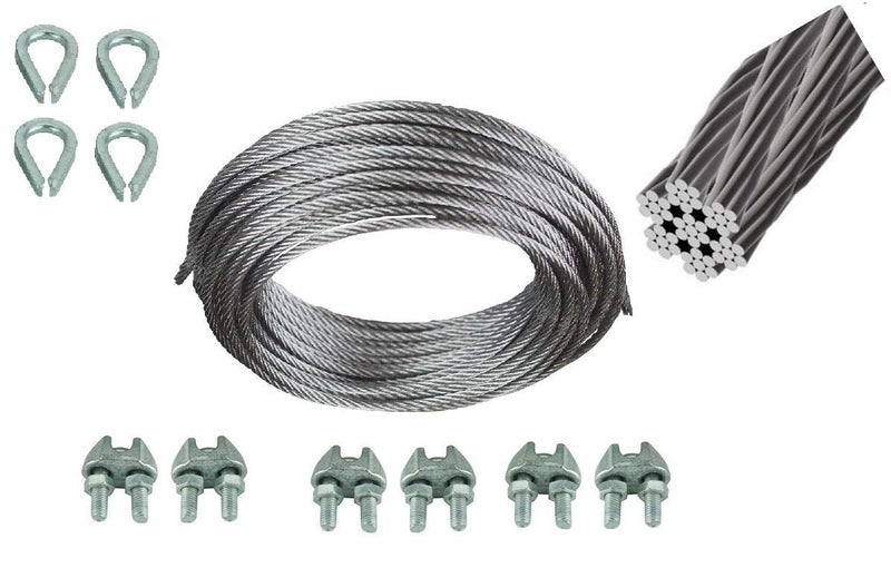 WeighTAJ 3mm 7x7 Const Galvanized Wire Rope with Thimble and Clamps Ideal for Pulleys Winch Systems Lifting and DIY Projects 10mtr Rope 4 Thimbles 6 Rope Clamps - Image 1