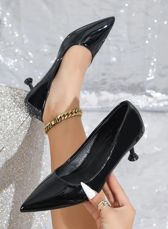 Sneak-a-Peek Sneak-a-Peek Black Patent Pointed Toe Pumps