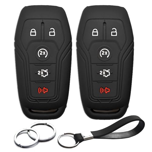 INFIPAR 2pcs Compatible with Ford Edge Fusion Explorer Mustang F-150 F-250 F-350 F-450 Super Duty Expedition Lincoln MKC MKX MKZ Nautilus Silicone Key Fob Cover Case Keychain Holder - Image 1