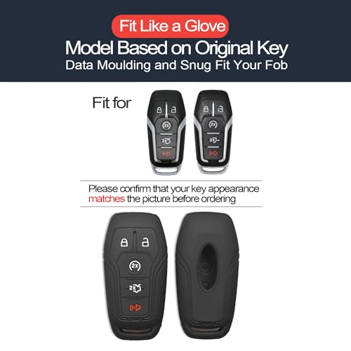 INFIPAR 2pcs Compatible with Ford Edge Fusion Explorer Mustang F-150 F-250 F-350 F-450 Super Duty Expedition Lincoln MKC MKX MKZ Nautilus Silicone Key Fob Cover Case Keychain Holder - Image 2