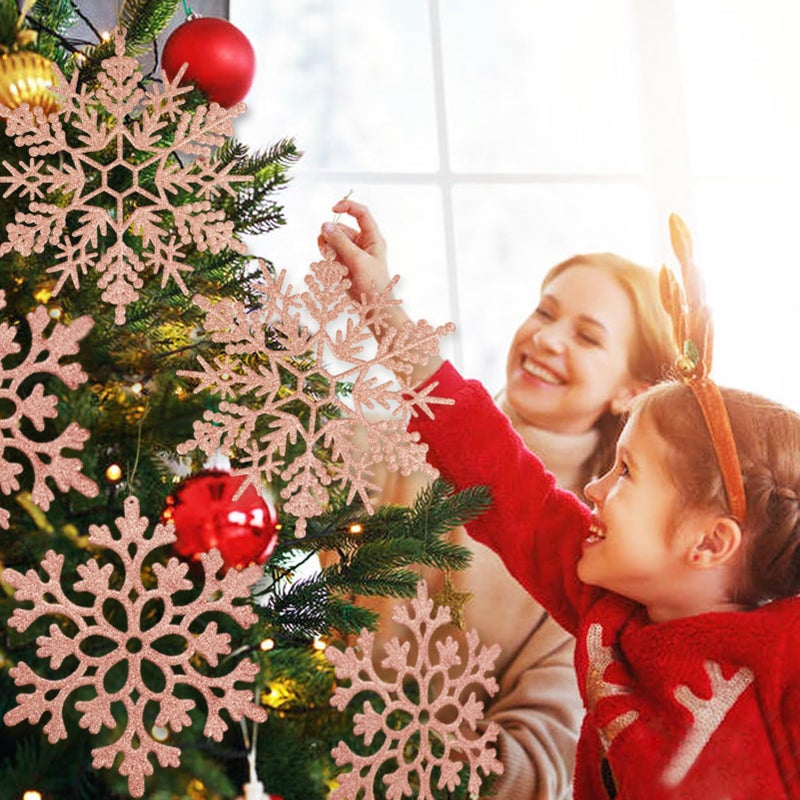 kockuu 6pcs Large Snowflakes Ornaments Rose Gold 12  Big Plastic Glitter Snowflake for Winter Indoor Outdoor Christmas Tree Window Room Decorations Giant Craft Snowflakes - Image 2