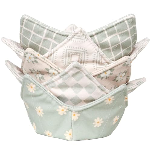 ROGITU Cotton Microwavable Bowl Cozy, Microwave-Safe Hot Bowl Holders, Soup bowl Cozy Hot Pads (Light Green) - Image 1