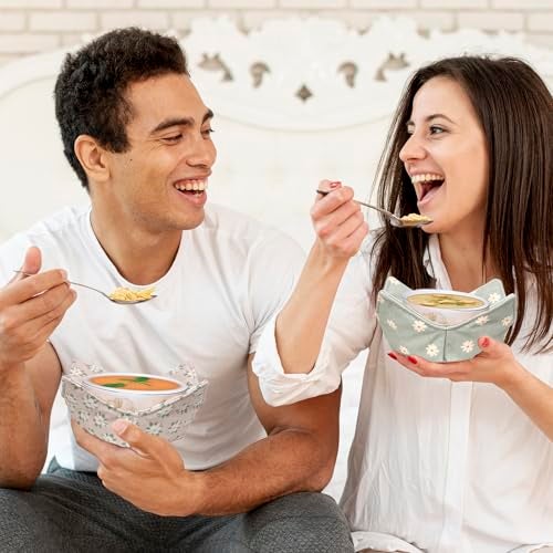 ROGITU Cotton Microwavable Bowl Cozy, Microwave-Safe Hot Bowl Holders, Soup bowl Cozy Hot Pads (Light Green) - Image 4