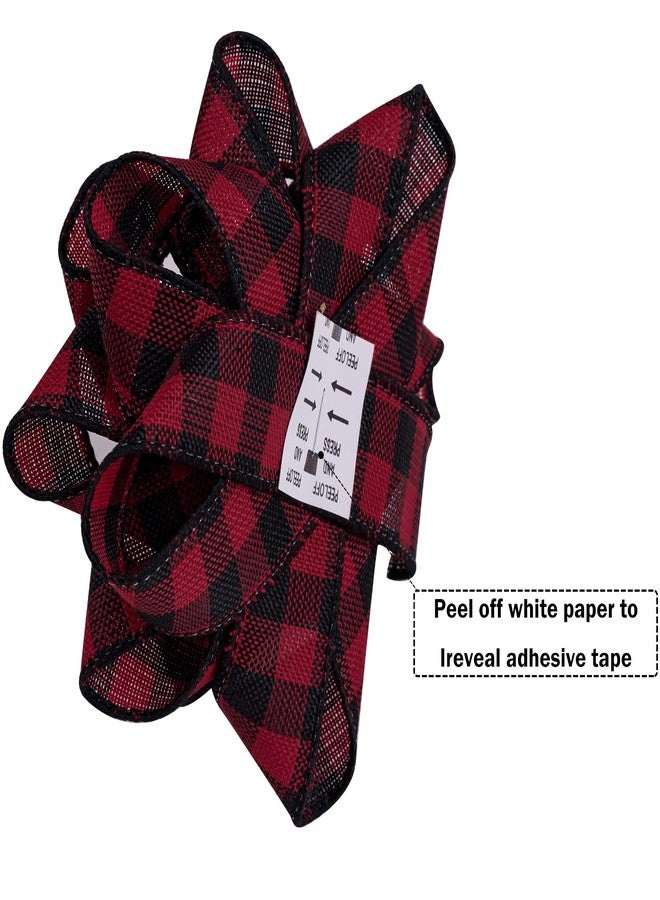 WRAPAHOLIC 6 Pcs Christmas Gift Bow - 6" Self-Adhesive Burlap Gift Bow, Red and Black Buffalo Plaid Design Perfect for Christmas, Birthday, Holiday, Party Favors Decorations - Image 2