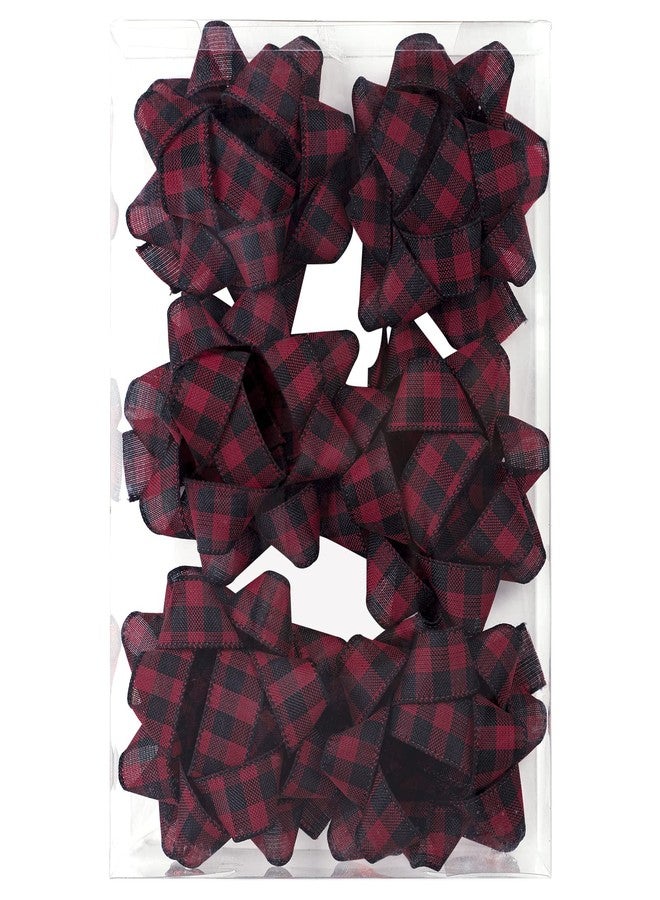 WRAPAHOLIC 6 Pcs Christmas Gift Bow - 6" Self-Adhesive Burlap Gift Bow, Red and Black Buffalo Plaid Design Perfect for Christmas, Birthday, Holiday, Party Favors Decorations - Image 3