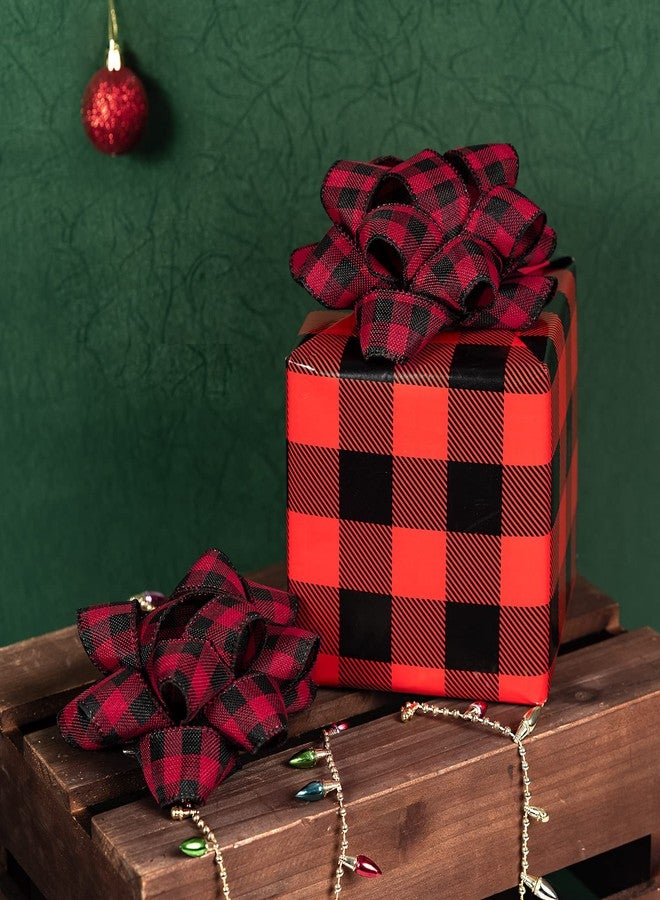 WRAPAHOLIC 6 Pcs Christmas Gift Bow - 6" Self-Adhesive Burlap Gift Bow, Red and Black Buffalo Plaid Design Perfect for Christmas, Birthday, Holiday, Party Favors Decorations - Image 5