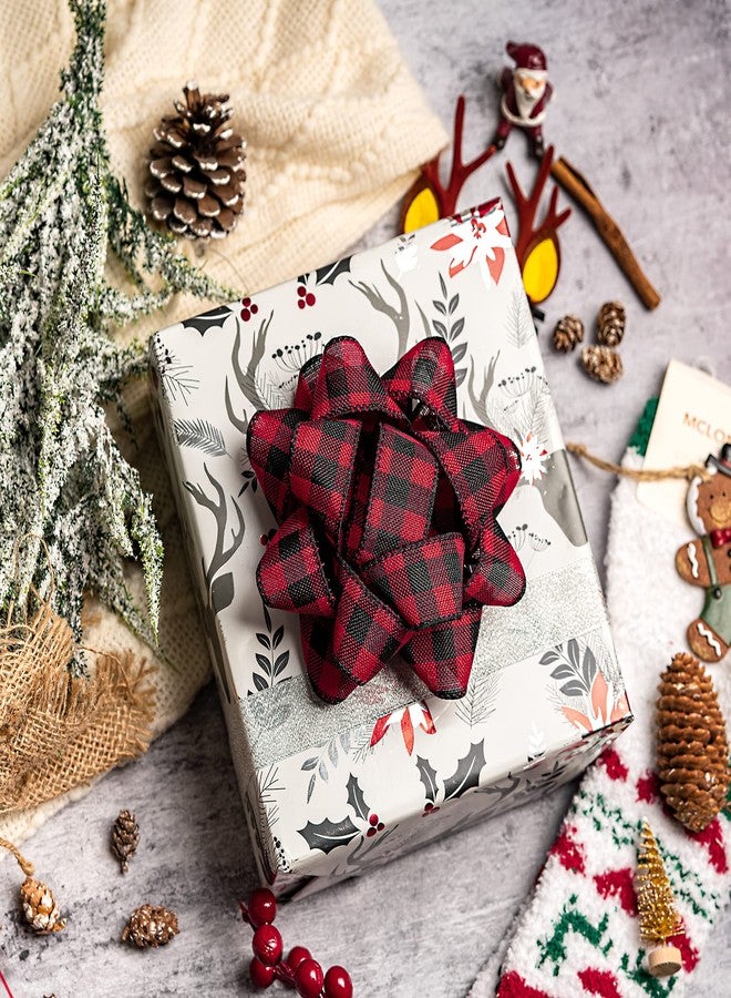 WRAPAHOLIC 6 Pcs Christmas Gift Bow - 6" Self-Adhesive Burlap Gift Bow, Red and Black Buffalo Plaid Design Perfect for Christmas, Birthday, Holiday, Party Favors Decorations - Image 4