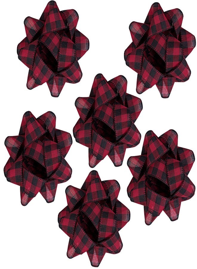 WRAPAHOLIC 6 Pcs Christmas Gift Bow - 6" Self-Adhesive Burlap Gift Bow, Red and Black Buffalo Plaid Design Perfect for Christmas, Birthday, Holiday, Party Favors Decorations - Image 1