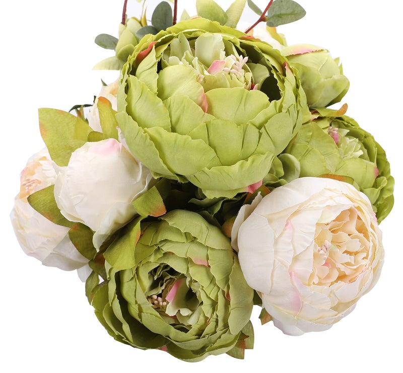 Duovlo Fake Flowers Vintage Artificial Peony Silk Flowers Wedding Home Decoration,Pack of 1 (New Green) - Image 1