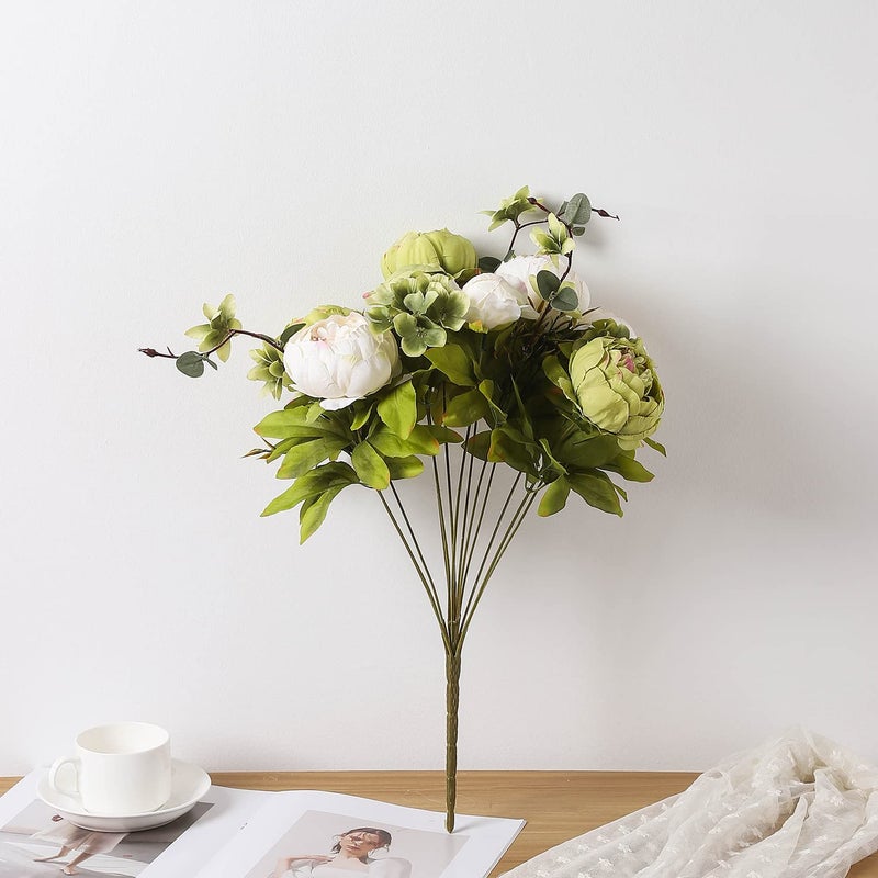 Duovlo Fake Flowers Vintage Artificial Peony Silk Flowers Wedding Home Decoration,Pack of 1 (New Green) - Image 3