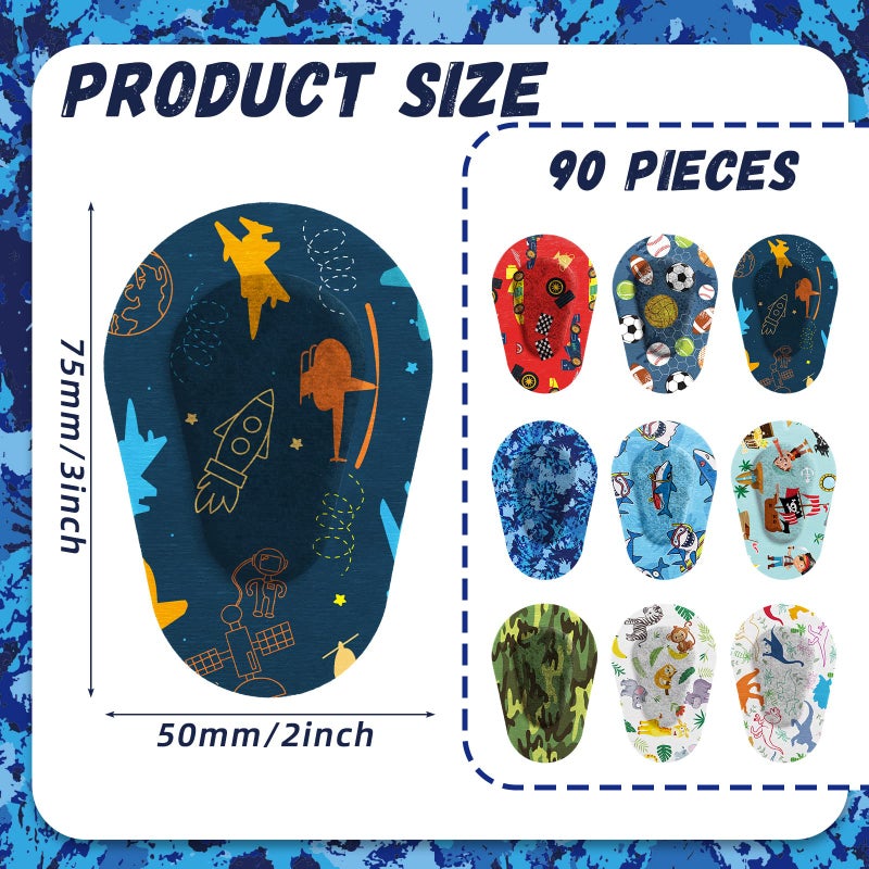 Toulite Toulite 90 Pcs Kids Eye Patches Adhesive Eye Patches Girl Boy Cute Toddler Glasses mask for Lazy Girl Boy Baby(3 x 2 Inch,Boys Style)  - Image 2