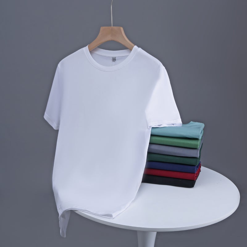 New 2024 Men'S Solid Color Summer Round Neck Short-Sleeved T-Shirt Top Youth Versatile Sports T-Shirt - Image 2