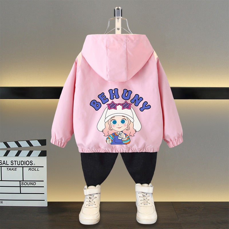 Girls Cartoon Baby Bottle Girls Coat Spring 2025 New Style Western Style Large and Large Childrens Casual Hooded All-match Windbreaker Powder (Bottle Girl) 