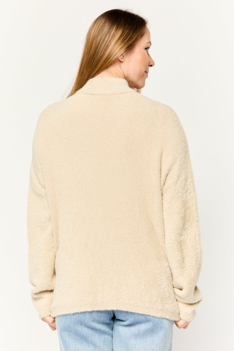 Don't Call Me Jennyfer Women Mock Neck Long Sleeves Textured Sweaters, Beige - Image 4