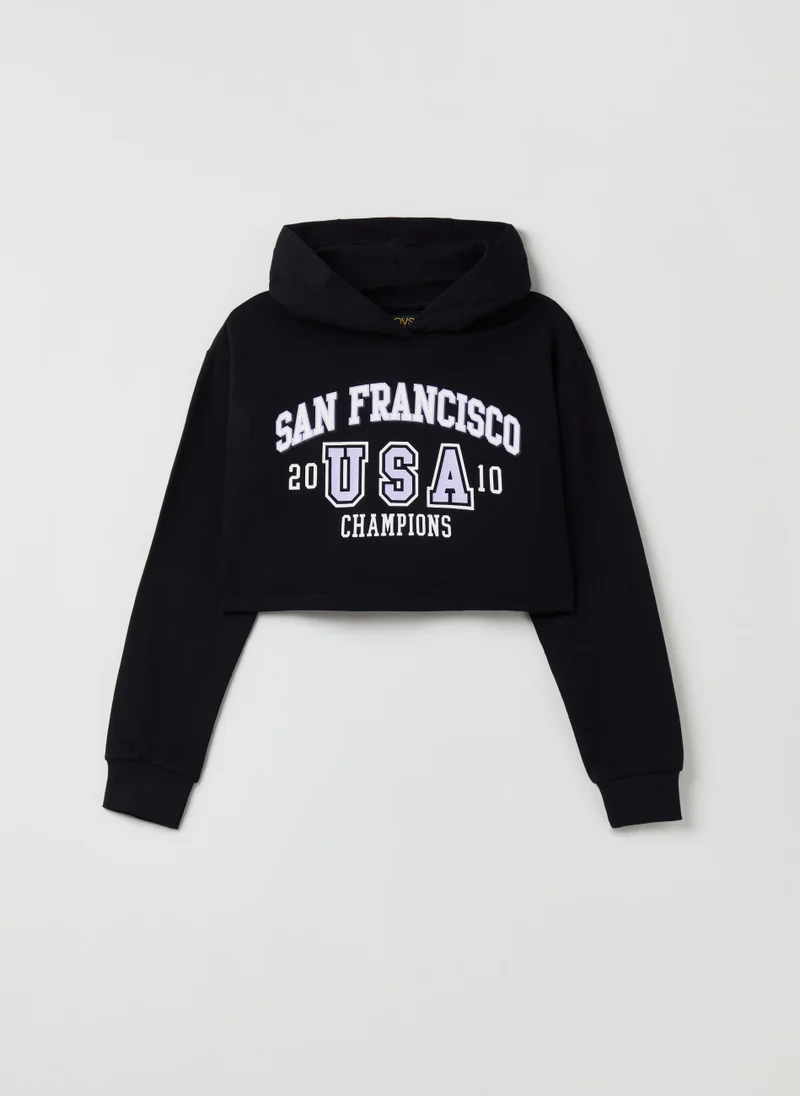 Ovs Cropped sweatshirt with hood and print