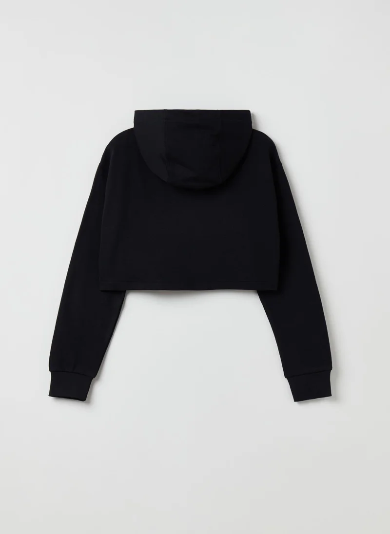 Ovs Cropped sweatshirt with hood and print