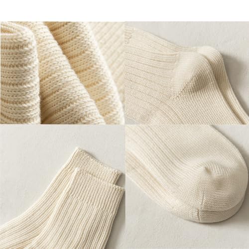 MANGMAO 3 Pairs Crew Socks for Women Cute Fall Knit Cotton Socks Crochet Aesthetic Long Slouch Socks Gifts for Women (Beige-3 Pack,One Size,One Size) - Image 5