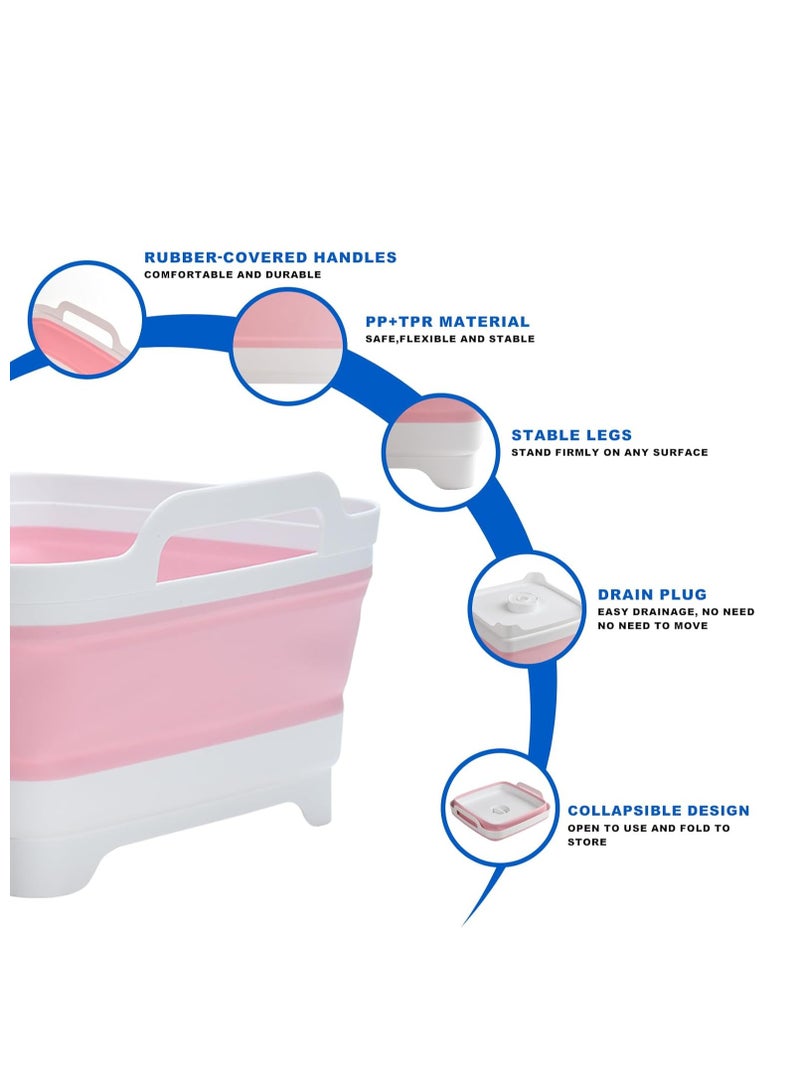 Collapsible Bucket,Wash Bucket,Collapsible Wash Basin,Collapsible Dish Tub,Collapsible Basin,Space Saving Multiuse Foldable Sink Tub, 9L Camping Sink Foldable, Kitchen Sink Basin(Pink) - Image 3