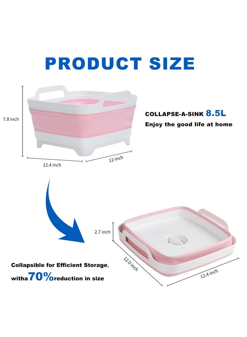 Collapsible Bucket,Wash Bucket,Collapsible Wash Basin,Collapsible Dish Tub,Collapsible Basin,Space Saving Multiuse Foldable Sink Tub, 9L Camping Sink Foldable, Kitchen Sink Basin(Pink) - Image 5