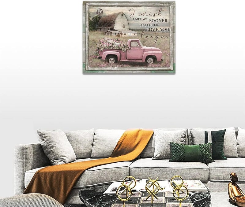 remzoke Farmhouse Pink Truck Canvas Wall Art - Image 2