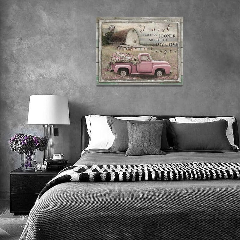 remzoke Farmhouse Pink Truck Canvas Wall Art - Image 5