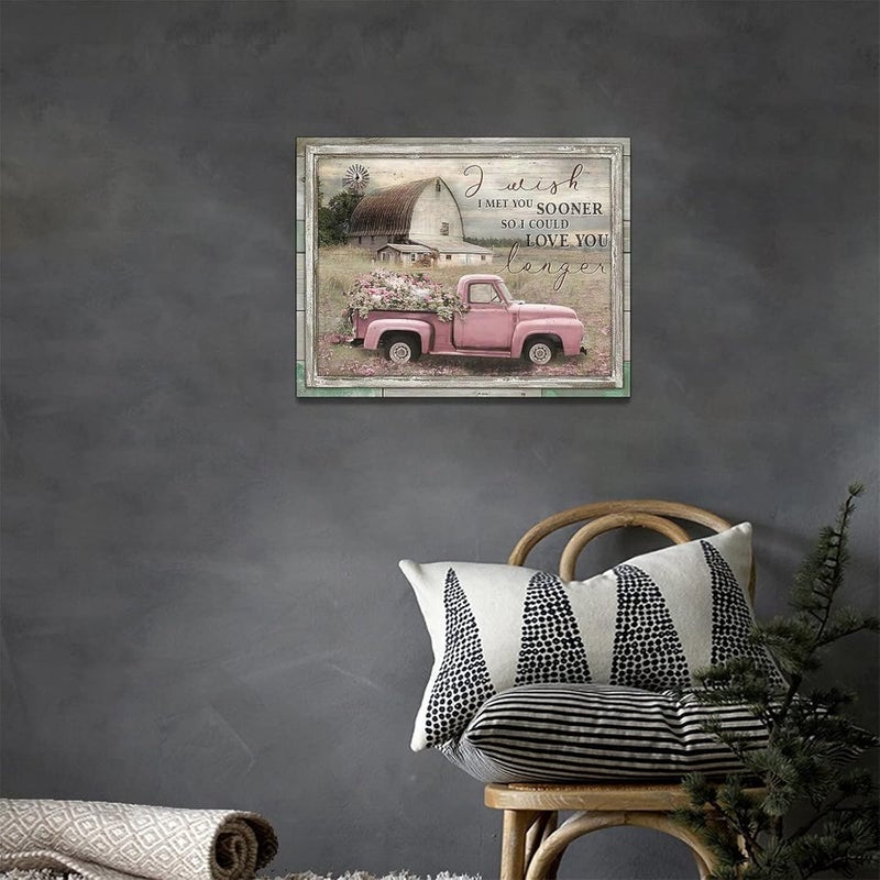 remzoke Farmhouse Pink Truck Canvas Wall Art - Image 4
