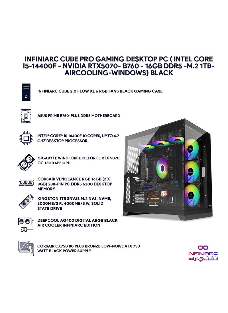 INFINIARC Cube Pro Gaming PC (Intel Core i5-14400F, RTX 5070 12GB, 16GB DDR5 5200MHz, 1TB NVMe SSD, B760 Motherboard, Air Cooling Window, 750W PSU, RGB Case)-Black  - Image 3
