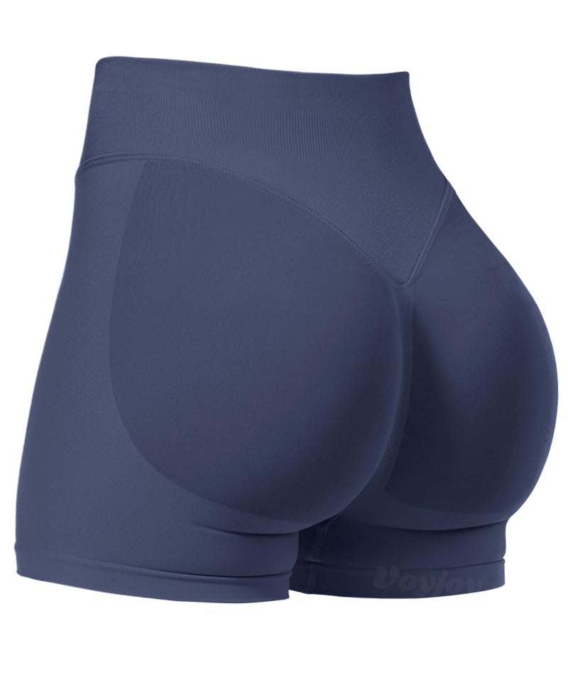 VOYJOY شورتات VOYJOY النسائية الرياضية 2.5"/ 3.6"/ 4.5"/ 6" لرفع المؤخرة بدون خياطة باللون الأزرق الرمادي - Image 1