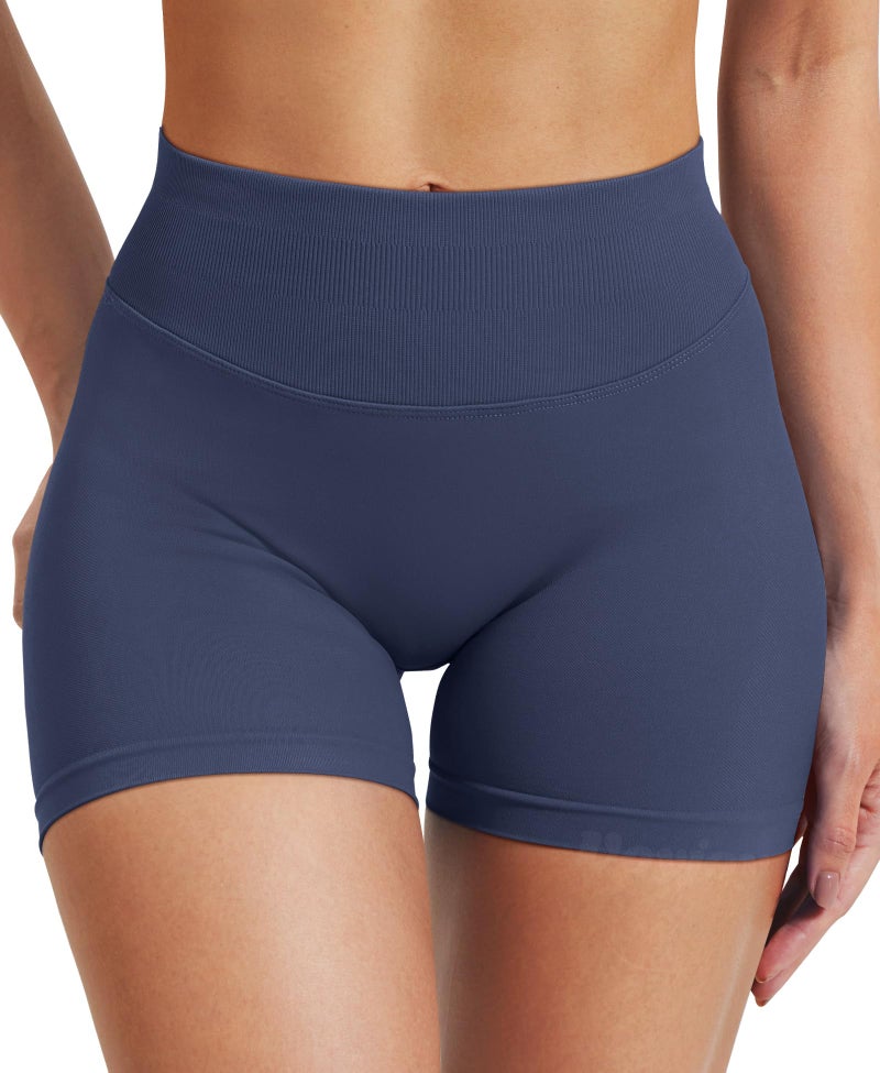 VOYJOY شورتات VOYJOY النسائية الرياضية 2.5"/ 3.6"/ 4.5"/ 6" لرفع المؤخرة بدون خياطة باللون الأزرق الرمادي - Image 3