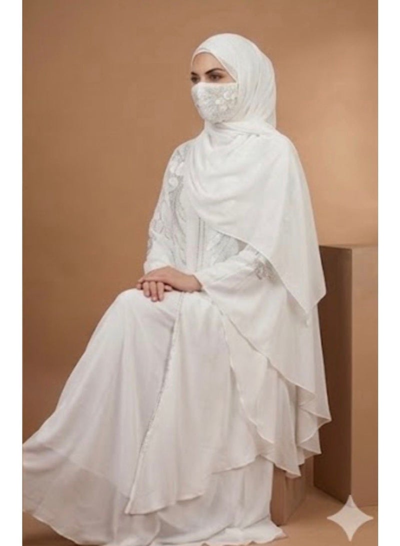 AMYAE White Chiffon Abaya with Separate Shila Islamic Jilbab for Women, Full Length Long Sleeve Modest Salah Dress, Casual Wear for Ladies best for Umrah & Hajj - Image 5