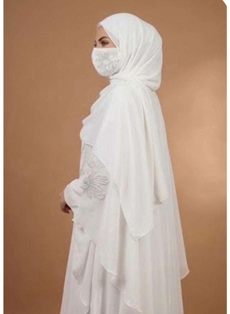 AMYAE White Chiffon Abaya with Separate Shila Islamic Jilbab for Women, Full Length Long Sleeve Modest Salah Dress, Casual Wear for Ladies best for Umrah & Hajj - Image 4