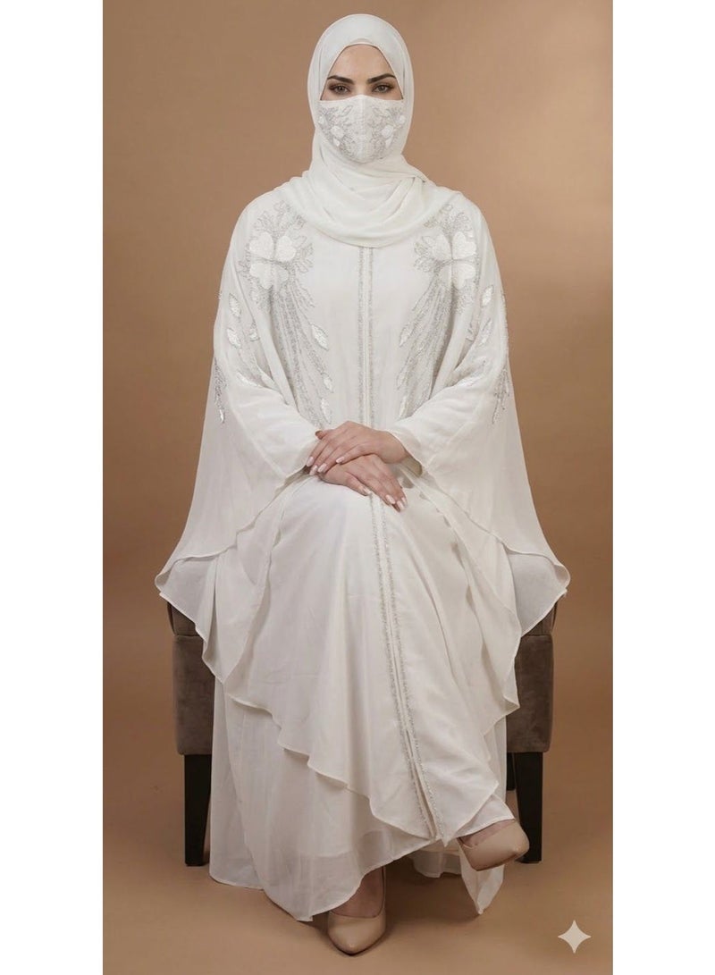 AMYAE White Chiffon Abaya with Separate Shila Islamic Jilbab for Women, Full Length Long Sleeve Modest Salah Dress, Casual Wear for Ladies best for Umrah & Hajj - Image 3