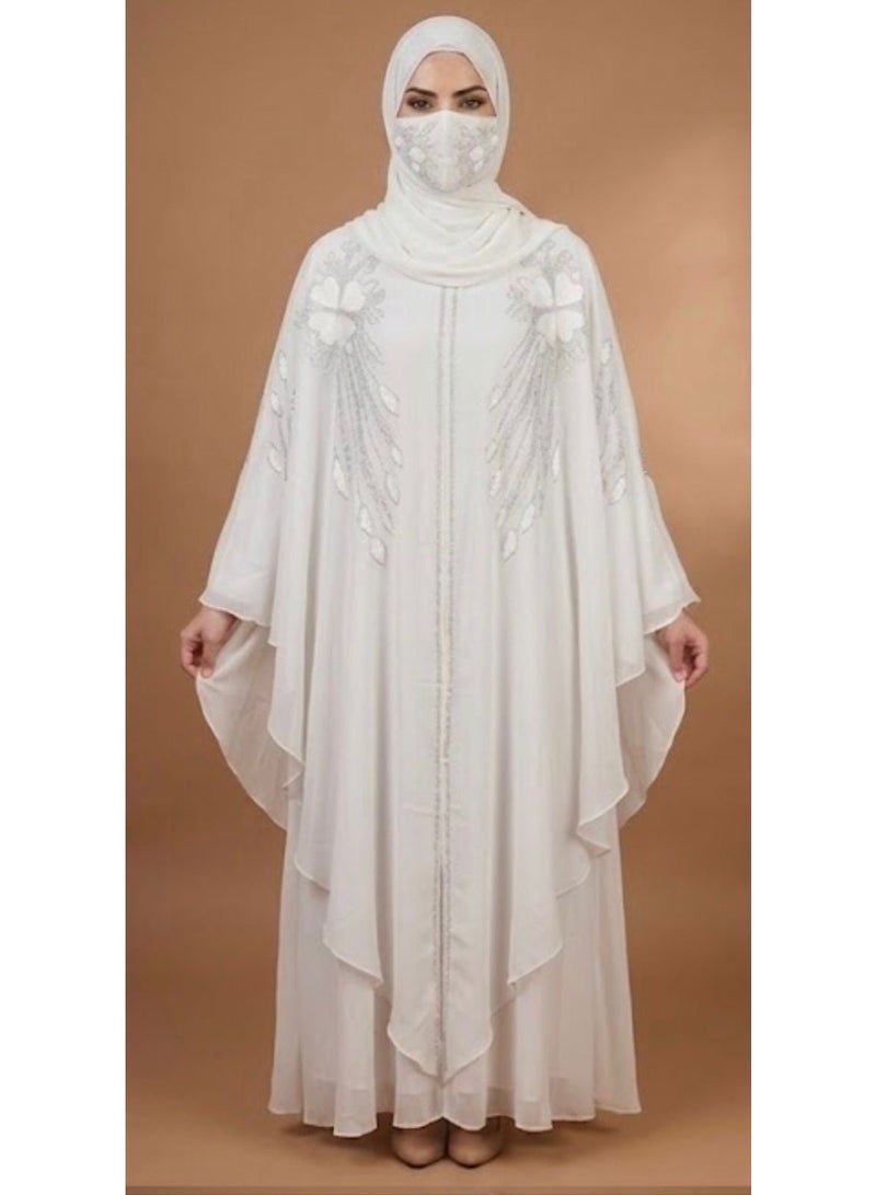 AMYAE White Chiffon Abaya with Separate Shila Islamic Jilbab for Women, Full Length Long Sleeve Modest Salah Dress, Casual Wear for Ladies best for Umrah & Hajj - Image 1