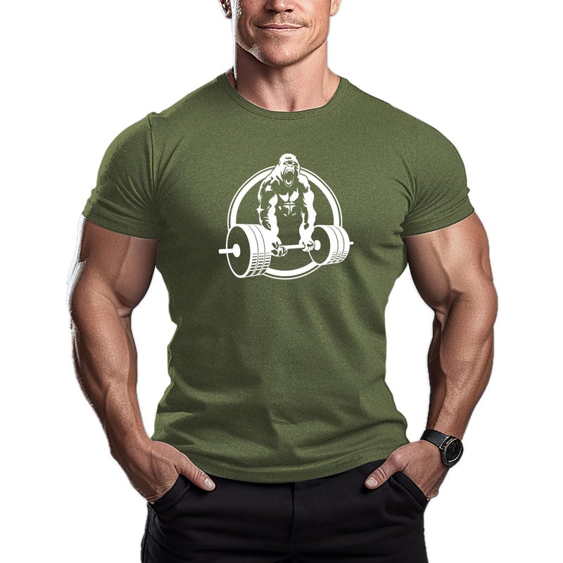 ReedCA Roaring Gorilla - Mens Bodybuilding T-Shirt - Gym Training Top Fashion Workout Hipster Shirt Fitness(Green,L) - Image 1