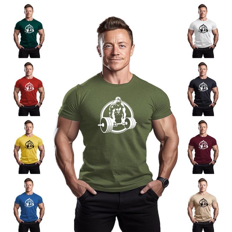 ReedCA Roaring Gorilla - Mens Bodybuilding T-Shirt - Gym Training Top Fashion Workout Hipster Shirt Fitness(Green,L) - Image 3