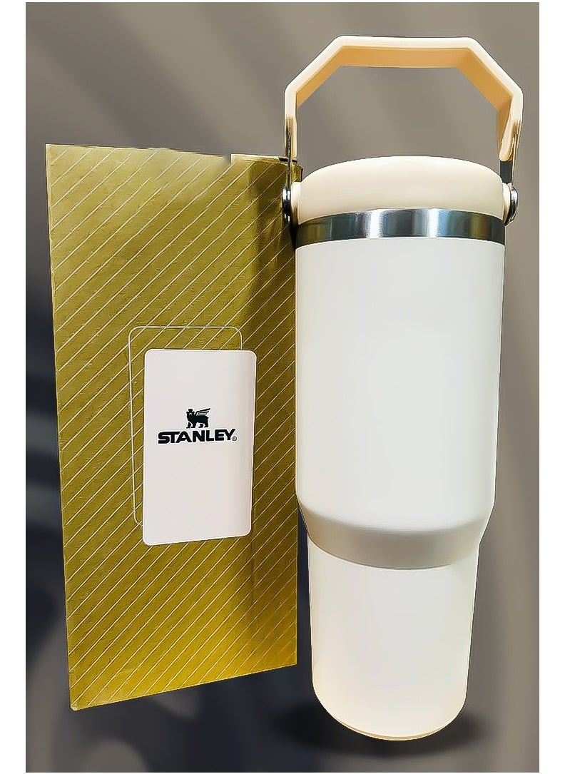 Stanley 30oz Tumbler Stainless Steel Travel Mug with Reusable Straw BPA Free Eco Friendly and Dishwasher Safe Designed with Leakproof FlowState Lid and Double Wall Insulation Keeps Drinks Hot for 16 Hours and Cold for 24 Hours Slim Base Fits in Most Car Cup Holders with Durable Ergonomic Handle for Easy Use at Home Office Travel or Outdoors