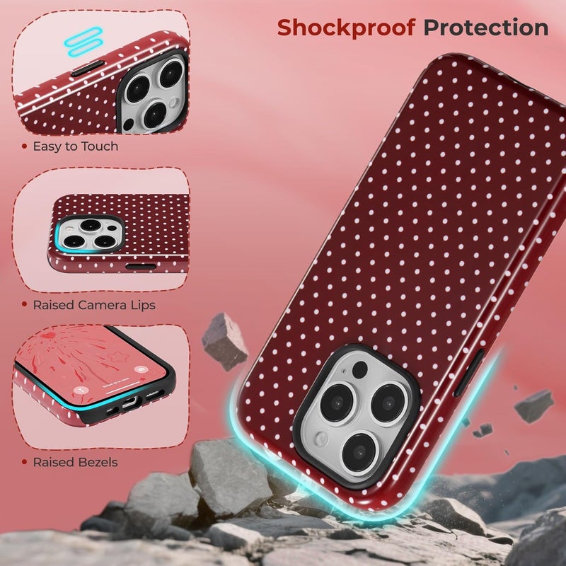 Home & light industrial compatible Magnetic Case for iPhone 15 Pro Max, Polka Dot Phone Case Cute for Girl Women, Compatible with Magsafe, Hard PC+Soft TPU Protective Phone Cover for iPhone 15 Pro Max-Wine Red | Built in Magnetic Support Magnetic Accessory | Cute Polka Dot Pattern | Hard PC Back+Soft Layer Dual Protective Phone Case Global upgraded practical design - Image 4