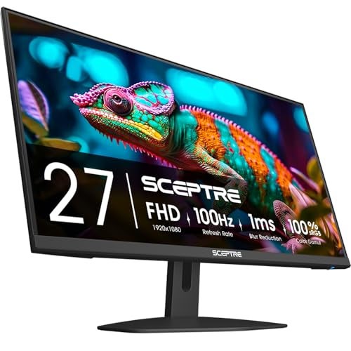 Sceptre 27-Inch Gaming Monitor, FHD 1080p, 100Hz, 1ms, DisplayPort, HDMI x2, 100% sRGB, AMD FreeSync, Built-in Speakers, Eye Care, Frameless, Machine Black (E275W-FW100T Series, 2026) - Image 1